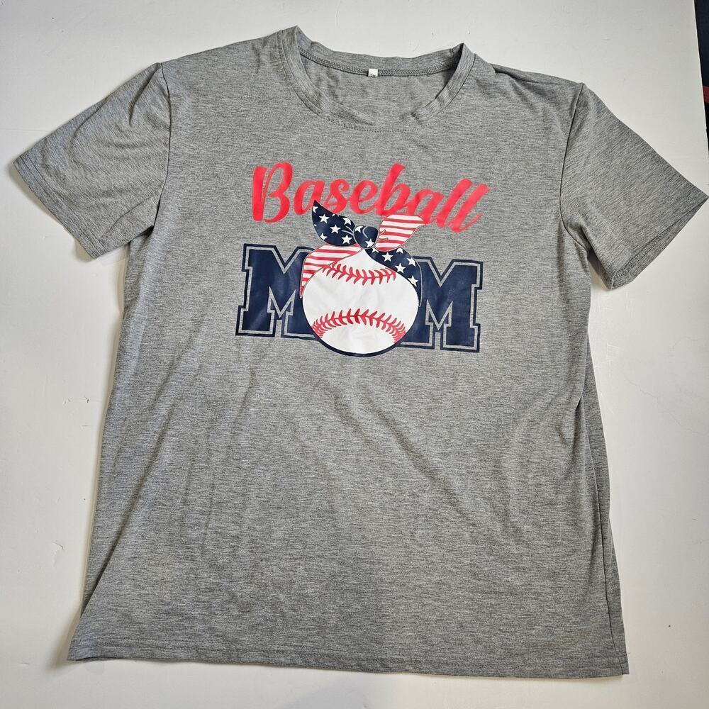 Baseball Mom Tee Patriotic American Flag Red White and Blue Home Run Sports XL